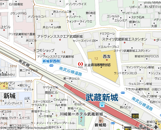 武蔵新城駅前支店付近の地図